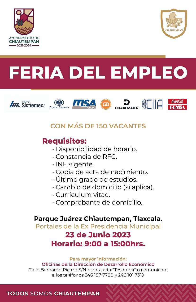Invita Ayuntamiento de Chiautempan a participar en Feria del Empleo